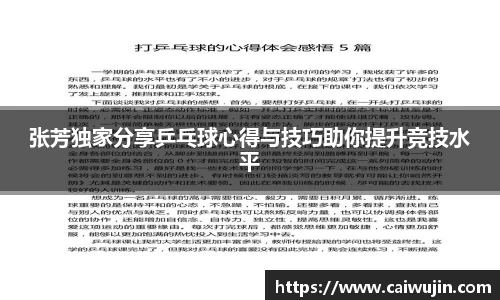 张芳独家分享乒乓球心得与技巧助你提升竞技水平