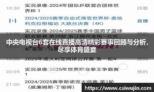 中央电视台6套在线直播高清精彩赛事回顾与分析，尽享体育盛宴